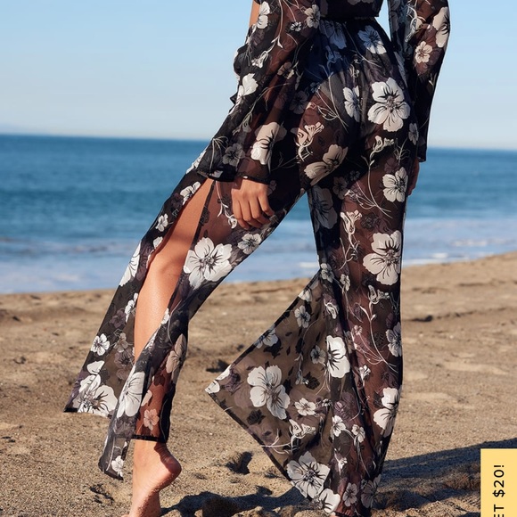 South Sea Sweetie Black and White Floral Sheer Swim Cover Up Set - Picture 3 of 5